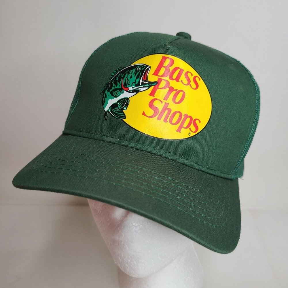 Bass Pro Shop Hat Lot of 2 Blue Embroidered Cotton Strapback Green Trucker Snap - Picture 10 of 12